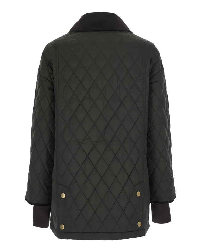 Barbour Women's Quilted Jacket Modern Beadnell Green Tech Fabric Coat Green