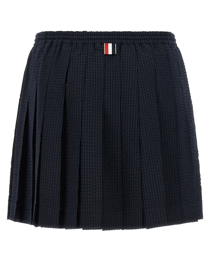 Thom Browne Striped Wool Seersucker Skirt — Navy Navy