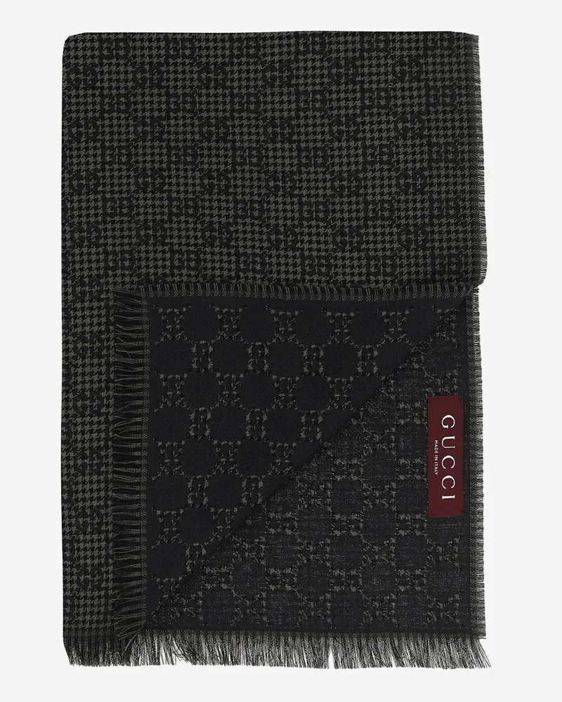 Gucci Men's Wool And Silk Shawl With Gg Motif Gray Scarf Scarfs Gray