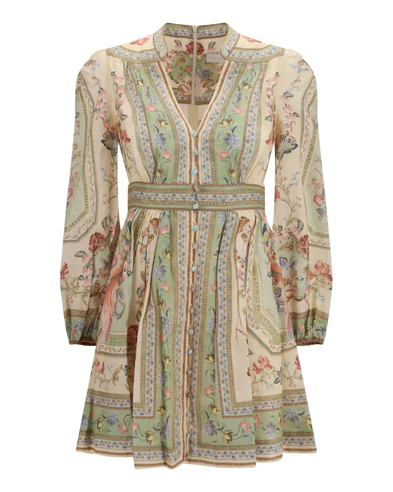 Zimmermann Women's Mini Dress Roselight Sage Linen Tapestry Floral Sage