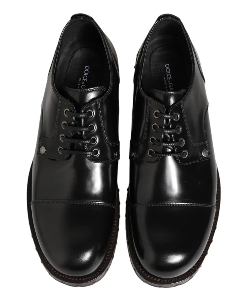 Dolce & Gabbana Black Leather Studded Men Formal Derby Shoes Black