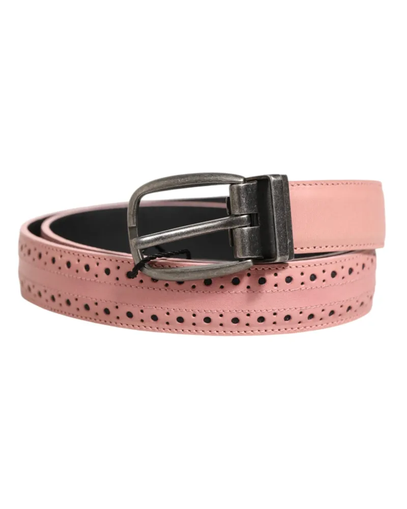 Dolce & Gabbana Men's Pink Leather Perforated Detailing Buckle Belt 100lf Pink