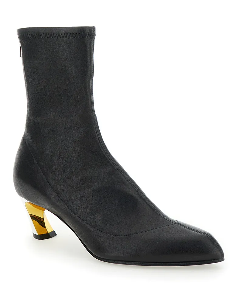 Alexander McQueen Women's Black Ankle Boots With Golden Heel Smooth Leather Black