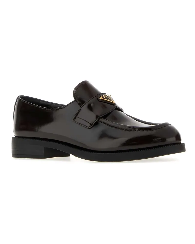 Prada Women's Dark Brown Leather Loafers Bruciato Mocassini Brown