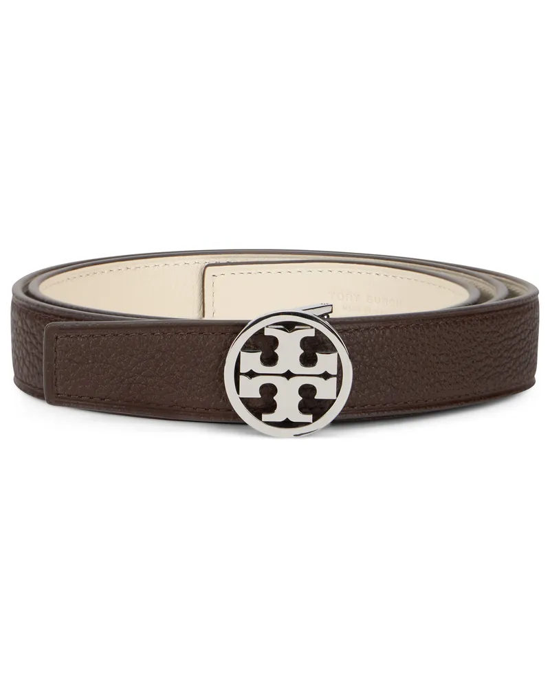 Tory Burch Women's Belt Miller Reversible Dark Cocoa-Ivory Cocoa-Ivory-Silver Bovine Suede Cocoa/ivory/silver Brown