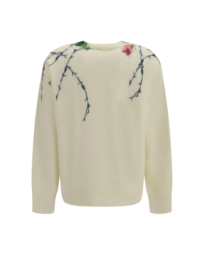 Blumarine Floral-Intarsia Sweater — Beige Beige