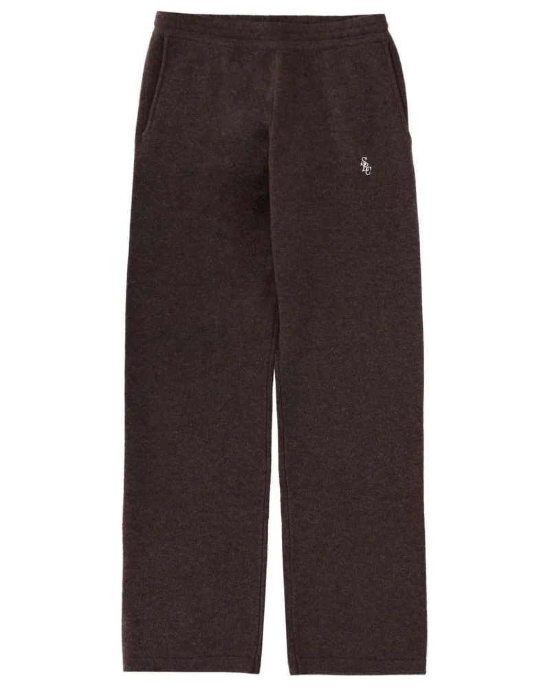 SPORTY & RICH Cashmere-Wool Blend Trousers — Brown Brown