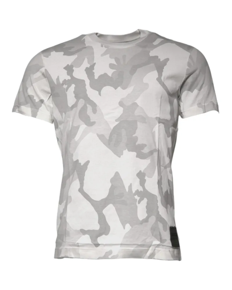 Dolce & Gabbana Men's White Gray Camouflage Cotton Crew Neck T-Shirt White