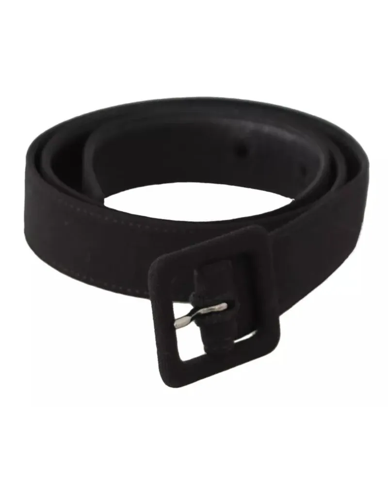 Dolce & Gabbana Women's Black Velvet Leather Logo Waist Buckle Belt Black