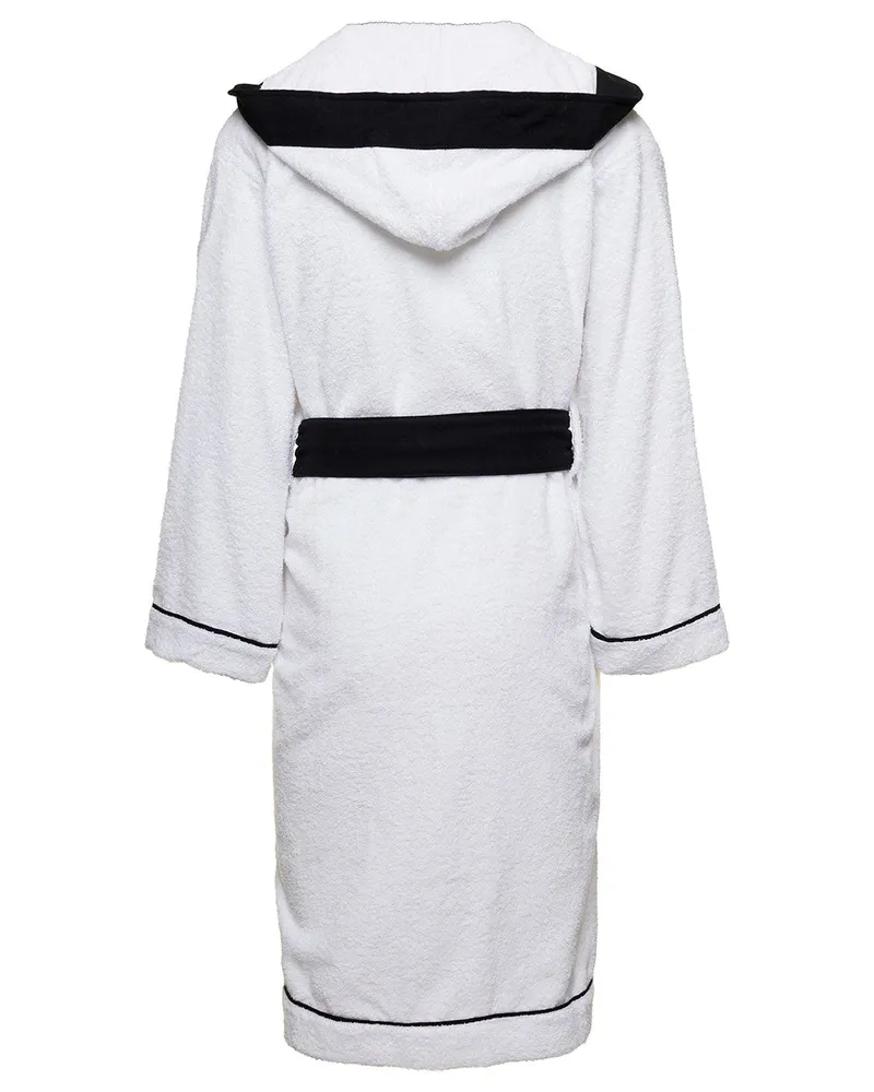 Dolce & Gabbana Unisex Bathrobe Terry Cotton White With Black Trim Towels & Bath Robes White