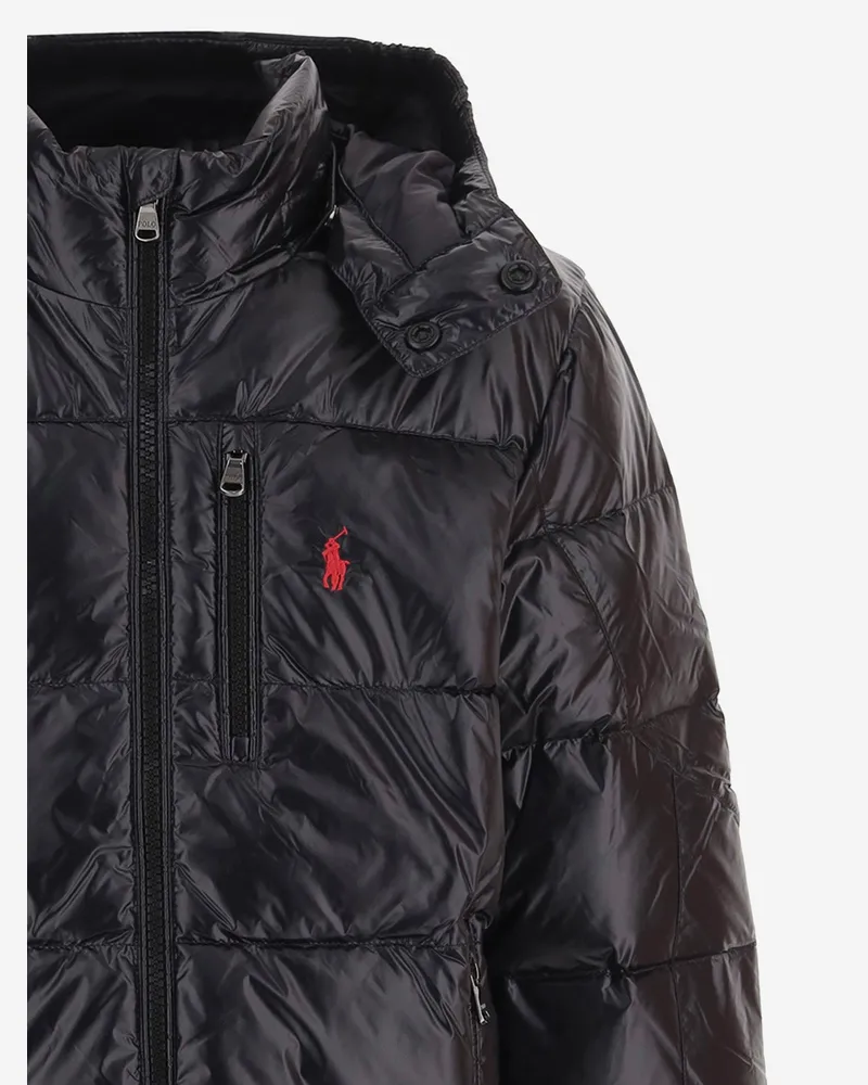 Ralph Lauren Embroidered Logo Nylon Down Jacket — Black Black