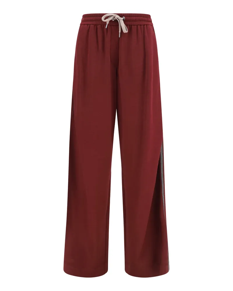 Brunello Cucinelli Women's Track Pants Cotton-Silk Cabernet Trousers Red
