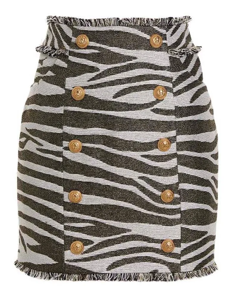 Balmain Lurex Zebra Print Skirt — Black Black