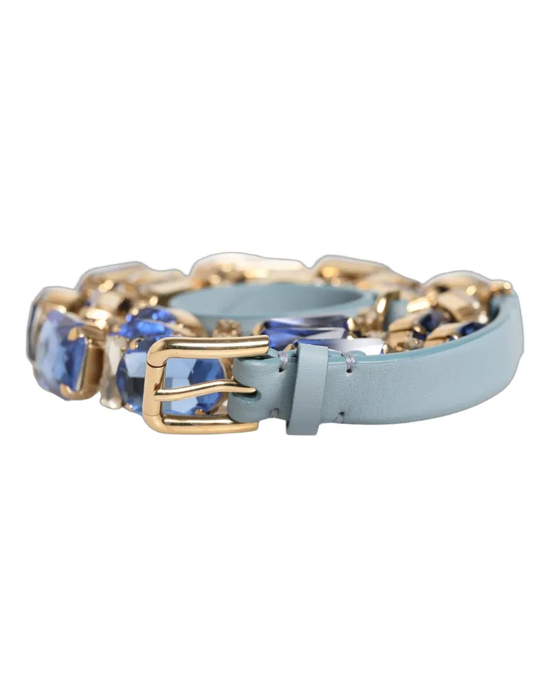 Dolce & Gabbana Women's Blue Leather Crystal Chain Embellished Belt Blue