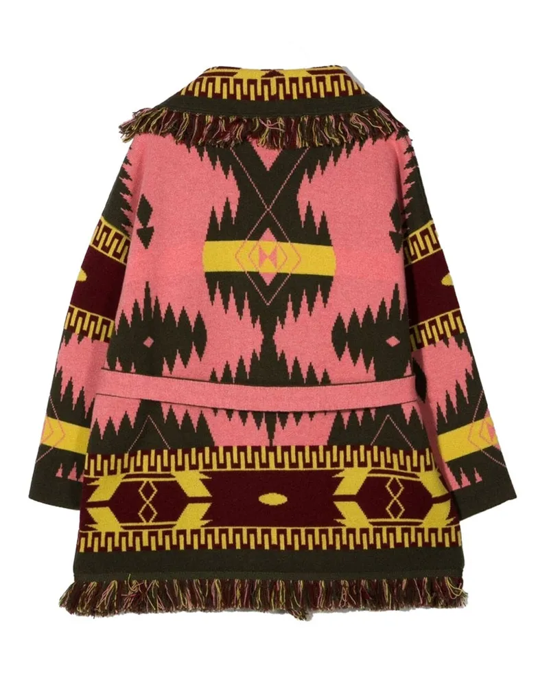 Alanui Striped Bandana Jacquard Cashmere Cardigan — Pink Pink