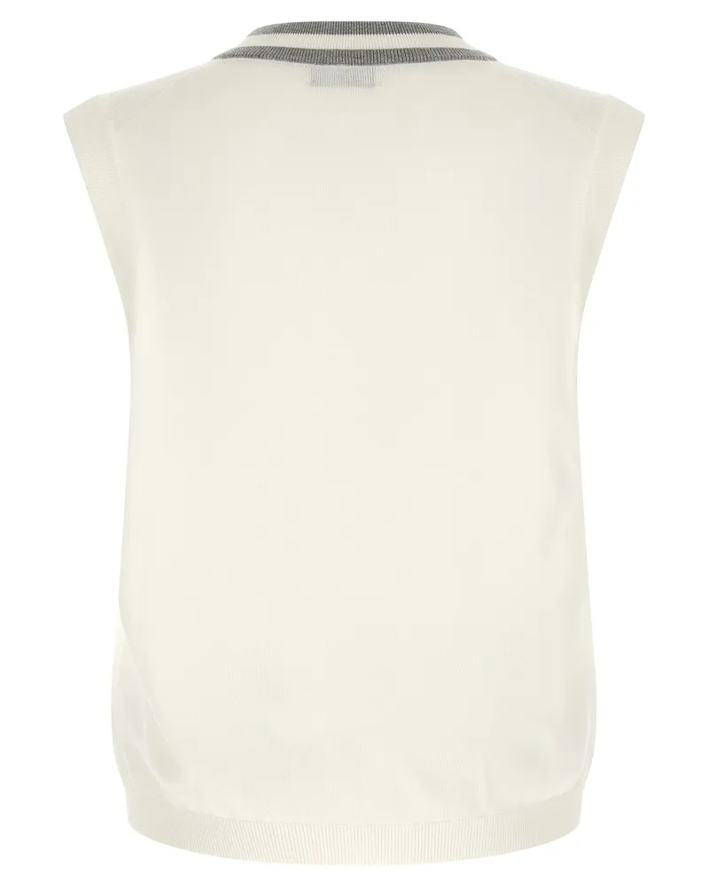 Brunello Cucinelli Logo-Patch Cotton Knit Vest — Cream Cream