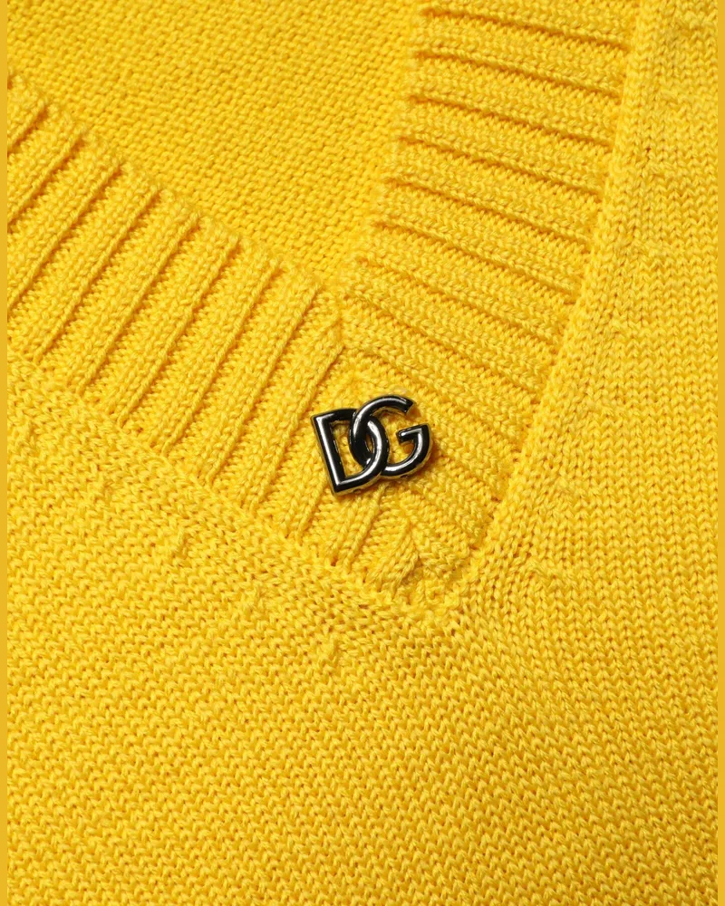Dolce & Gabbana Men's Wool Knitted V-Neck Pullover Yellow Polyester Virgin Clothing Yellow
