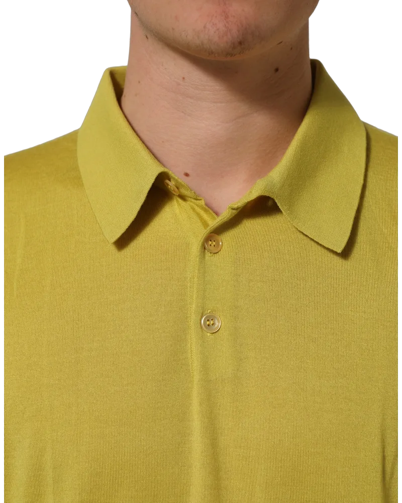 Dolce & Gabbana Men Yellow Cashmere Short Sleeves Polo T-Shirt Silk Yellow