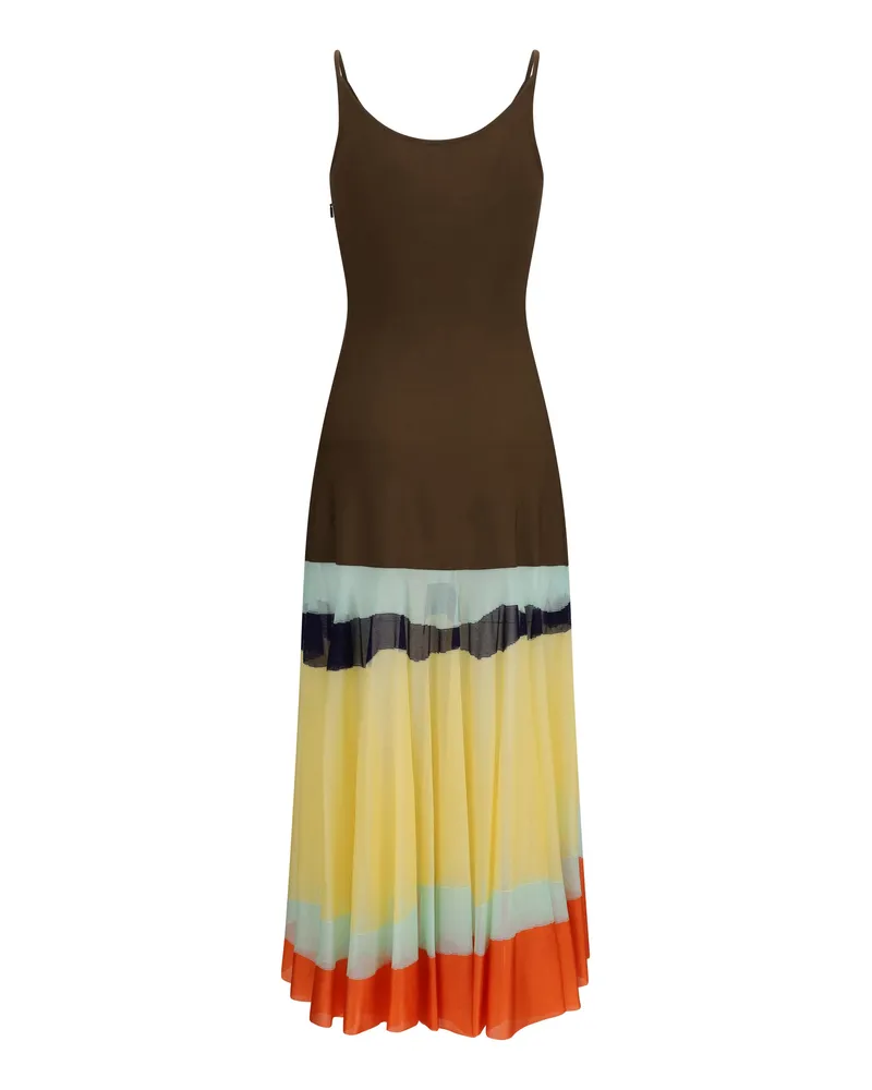 Fendi Women's Long Dress With Color-Striped Skirt Brown Multi Viscose; Polyamide Brown