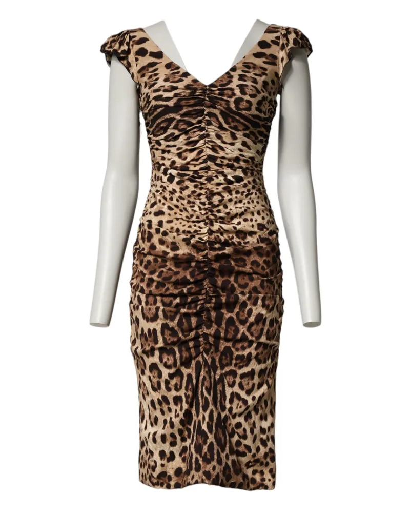 Dolce & Gabbana Women's Brown Leopard Sleeveless Sheath Midi Dress 05+se Brown