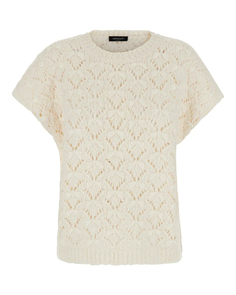 Fabiana Filippi Merino Wool Blend Openwork Sweater — White White