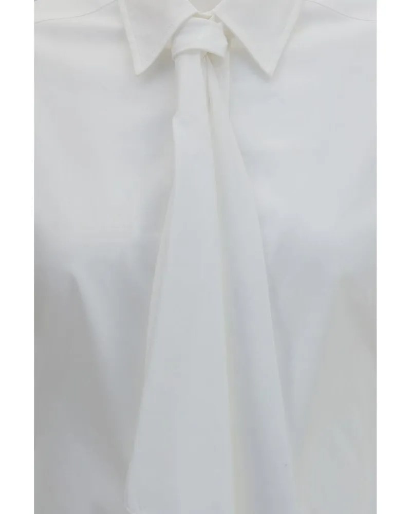 Brunello Cucinelli Cotton-Blend Dress Shirt with Tie Shirt — White White