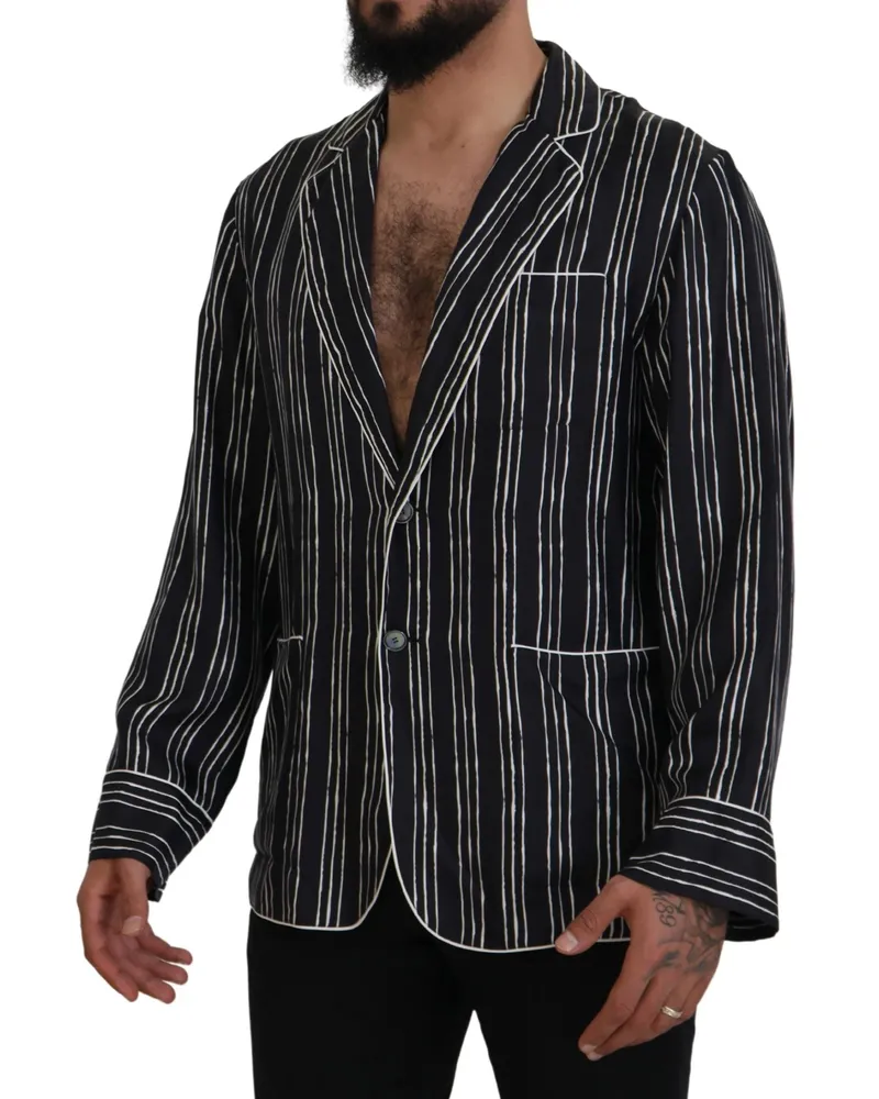 Dolce & Gabbana Striped Silk Pajama Shirt — Black Black