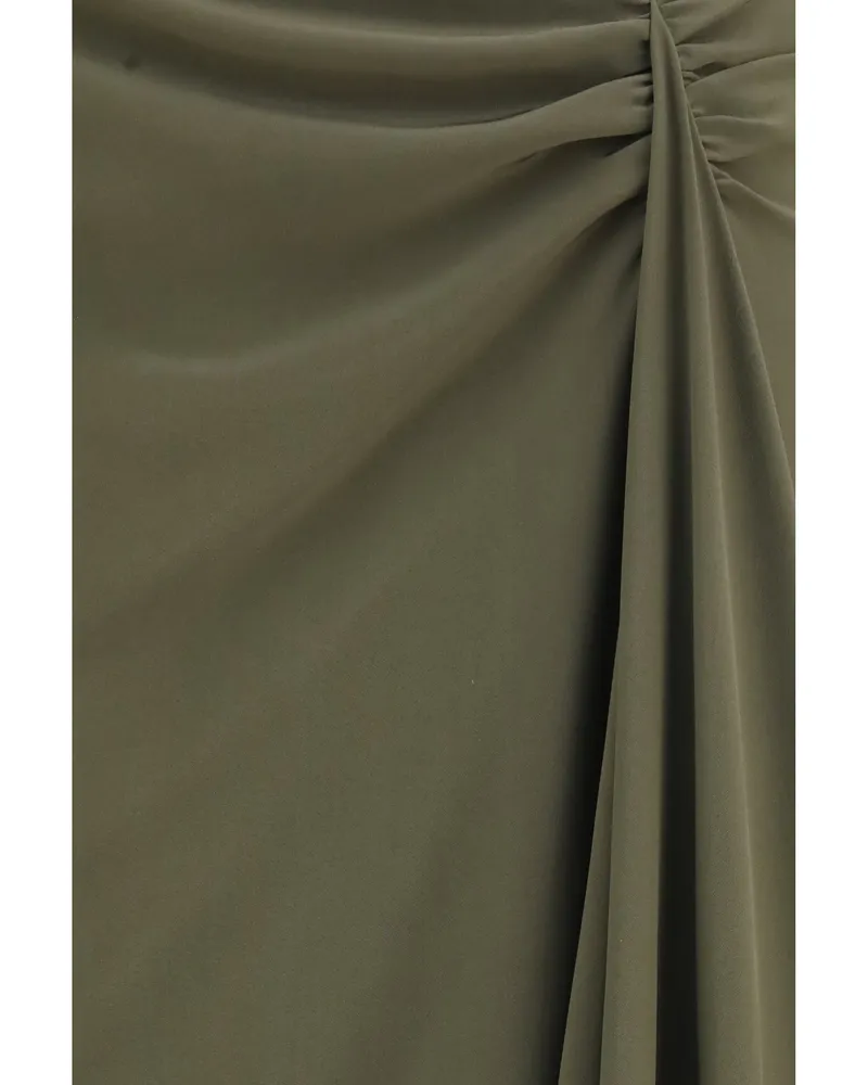 Alexander McQueen Women's Skirt Draped Long Woodland Green Silk Green