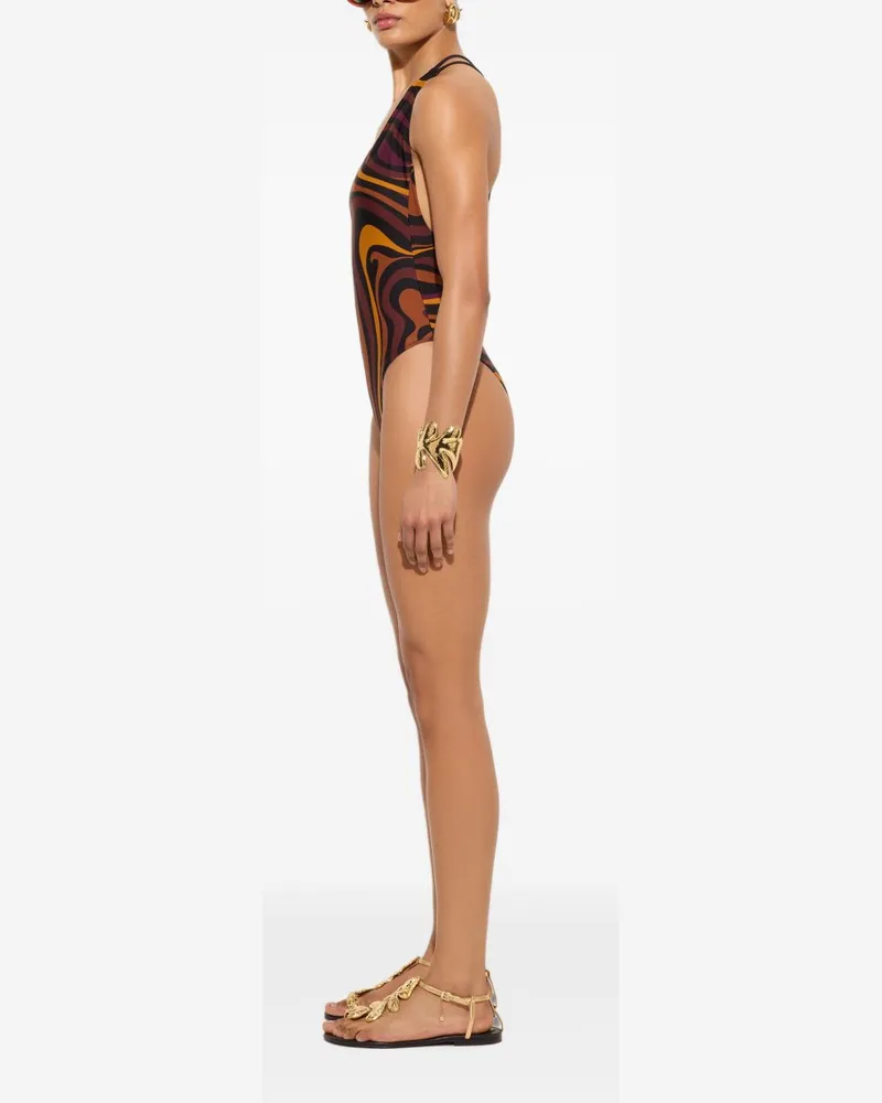 Emilio Pucci Printed Abstract One-Piece Swimsuit — Burgundy Burgundy