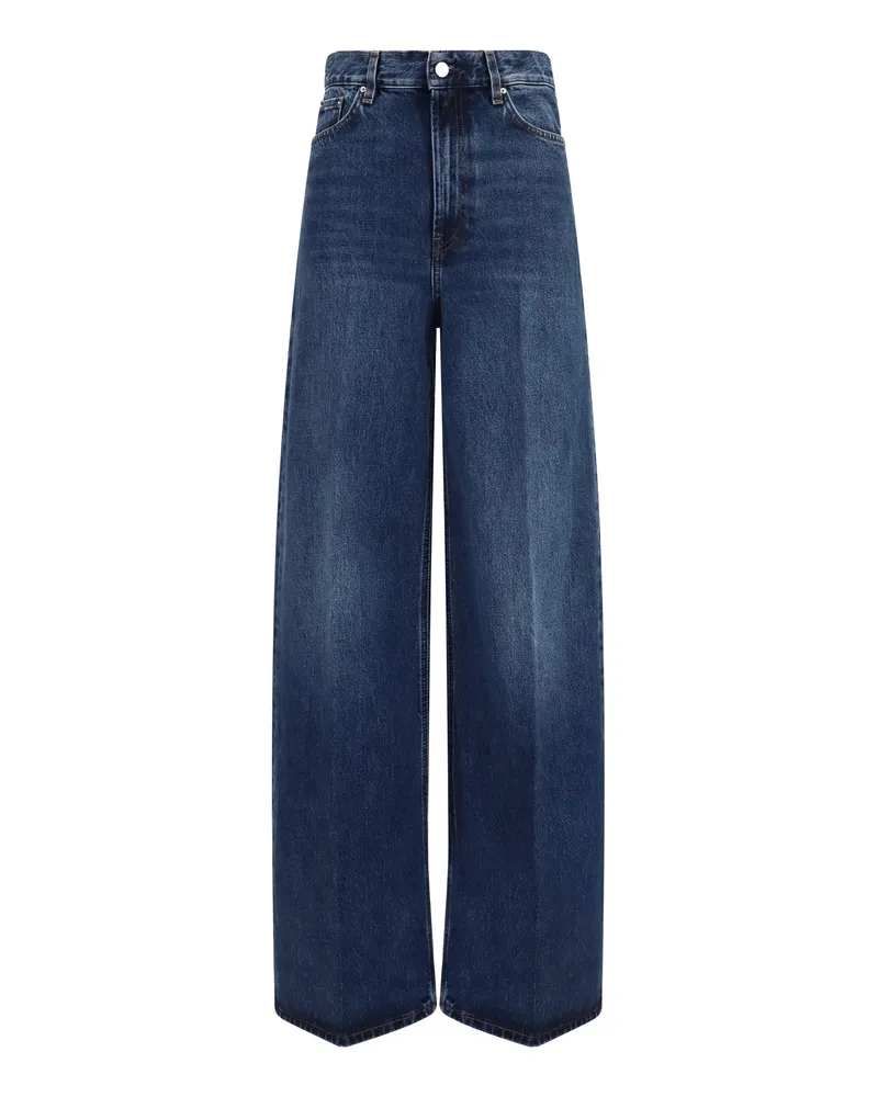Totême Women's Wide-Leg Denim Jeans Dark Blue Cotton Blue