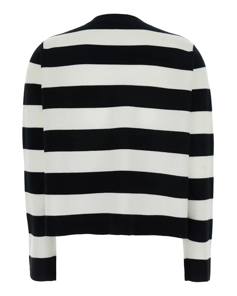 Max Mara Striped Virgin Wool with Embroidered Logo Sweater — Black Black
