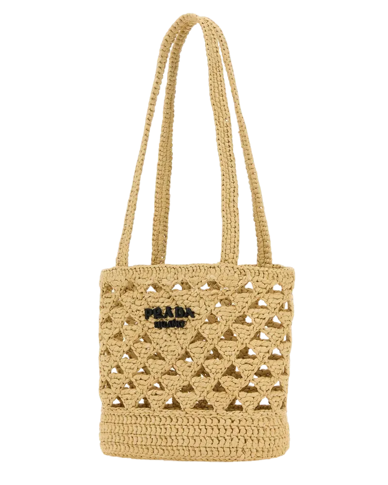 Prada Women's Straw Handbag Naturale Vi-Vitello Borse A Mano Bag Beige