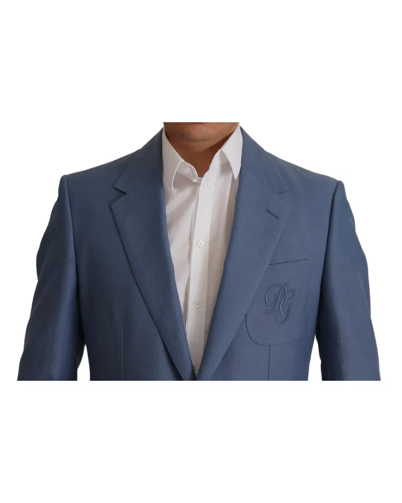 Dolce & Gabbana Men's Blue Single Breasted Logo Blazer Jacket Linen Cotton Clothing Blue