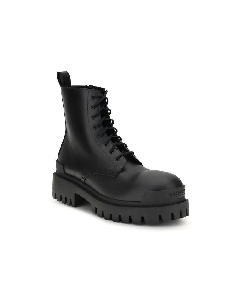 Balenciaga Men's Black Calf Leather Bos Taurus Lace-Up Boots Black