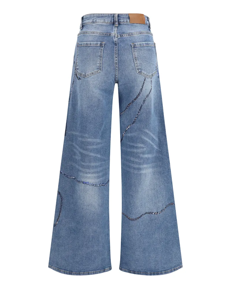 Ella Women's Palazzo Long Painted Jeans Regular Fit Denim Blue Cotton; Polyester Blue