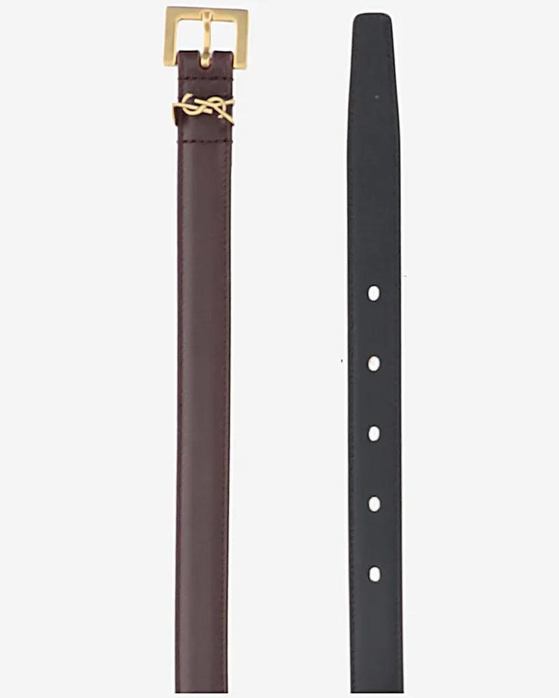 Saint Laurent Women's Leather Belt Cassandre Tan Calfskin Brown