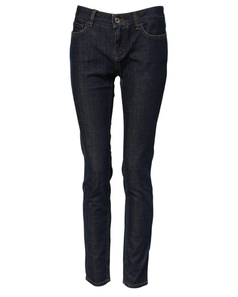 Dolce & Gabbana Women's Blue Skinny Cotton Mid Waisted Denim Jeans Elastane Clothing Navy