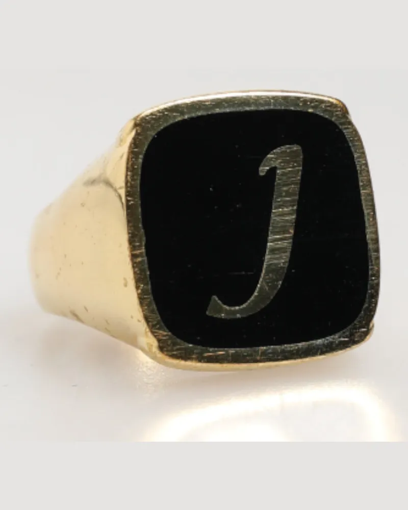 Dolce & Gabbana Men's Gold-Tone Real Brass Black Enamel J Adjustable Rings Gold Gold