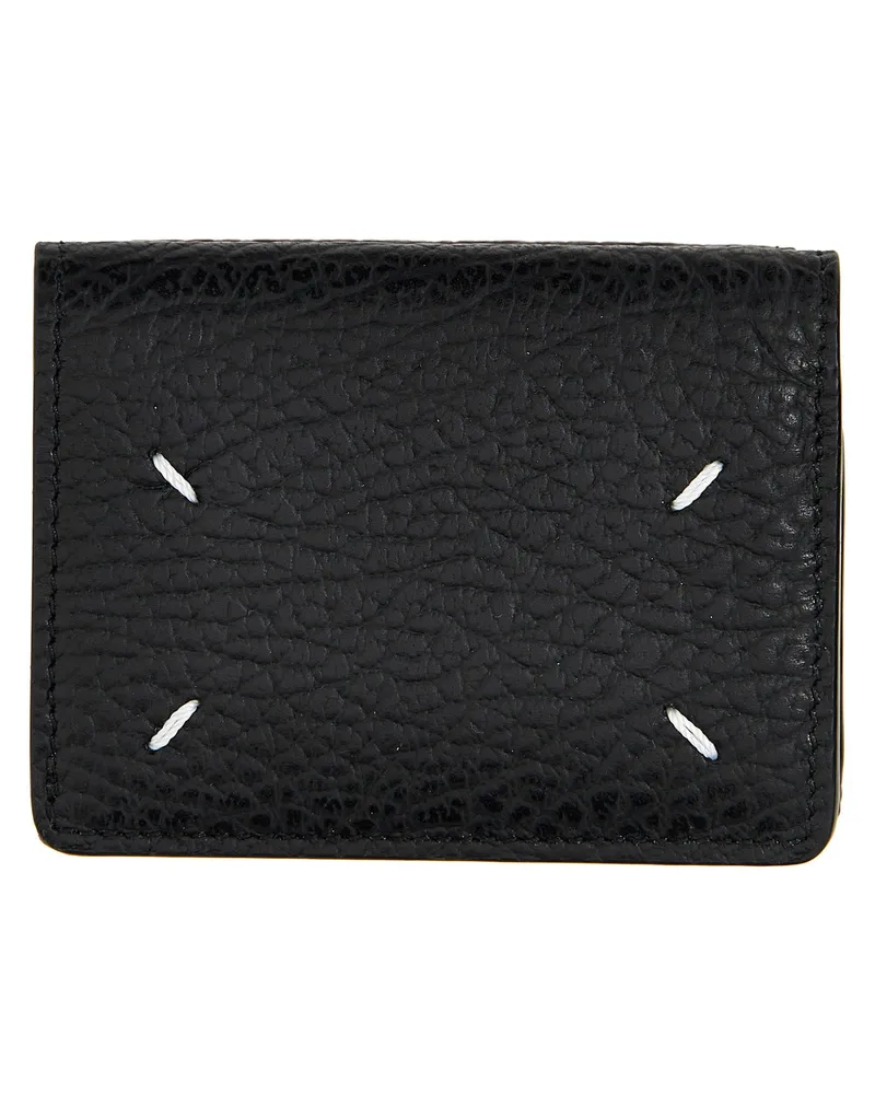 Maison Margiela Grain Leather with Stitching Detail Wallet — Black Black