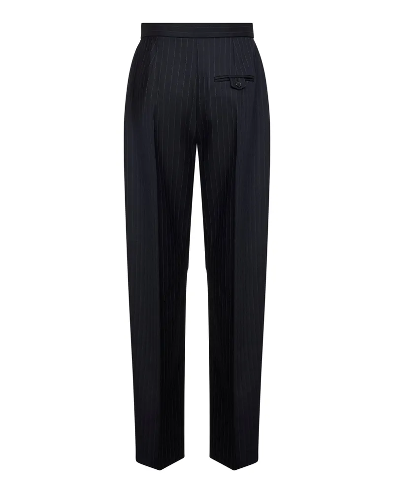 KHAITE Women's Navy Blue Pinstriped Stretch Wool Trousers Virgin Navy