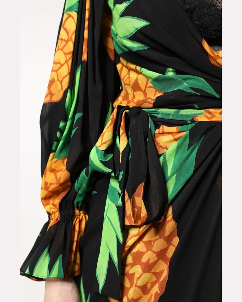 Dolce & Gabbana Pineapple-Print Silk Dress — Black Black