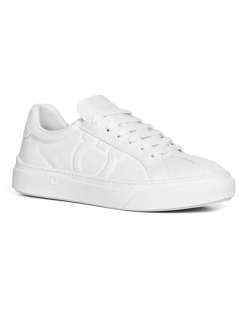 Ferragamo Embossed Logo Leather Sneaker — White White