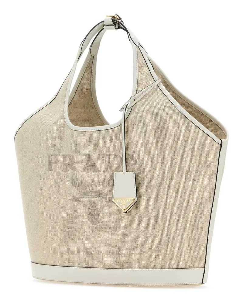 Prada Women's Sand Canvas Shopping Bag Naturalebianco Borse A Mano Beige