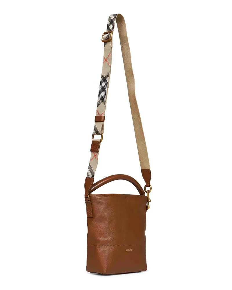 Burberry Women's Bucket Bag Hazel Mini B Clip Brown Calf Grain Leather Handbags Hand Brown