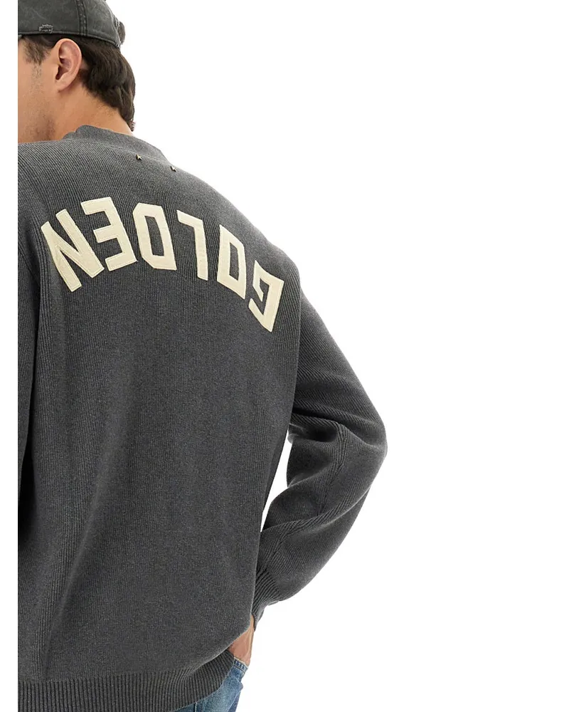 Golden Goose Logo Lapel Cotton Cardigan — Gray Gray