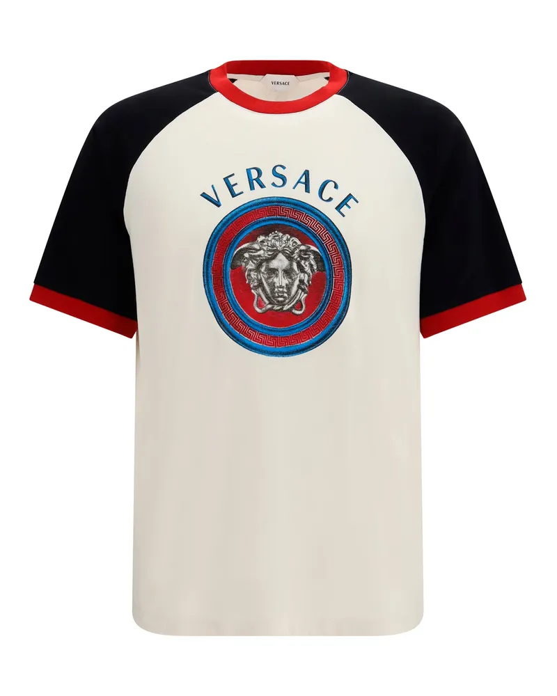 Versace Men's T-Shirt Cotton Jersey Medusa Logo Dirty White-Black T-Shirts White/black And Polos White