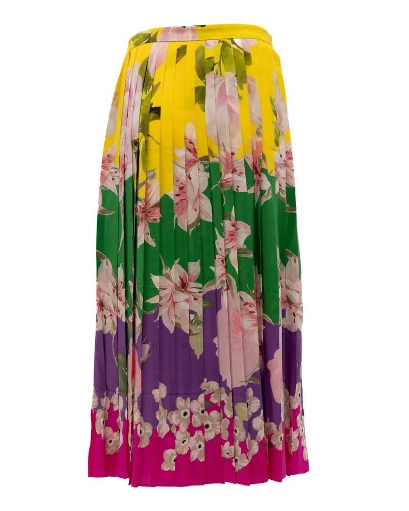 Valentino Garavani Pleated Floral Skirt — Yellow Yellow