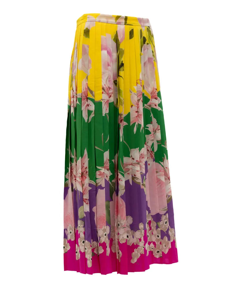 Valentino Garavani Pleated Floral Skirt — Yellow Yellow