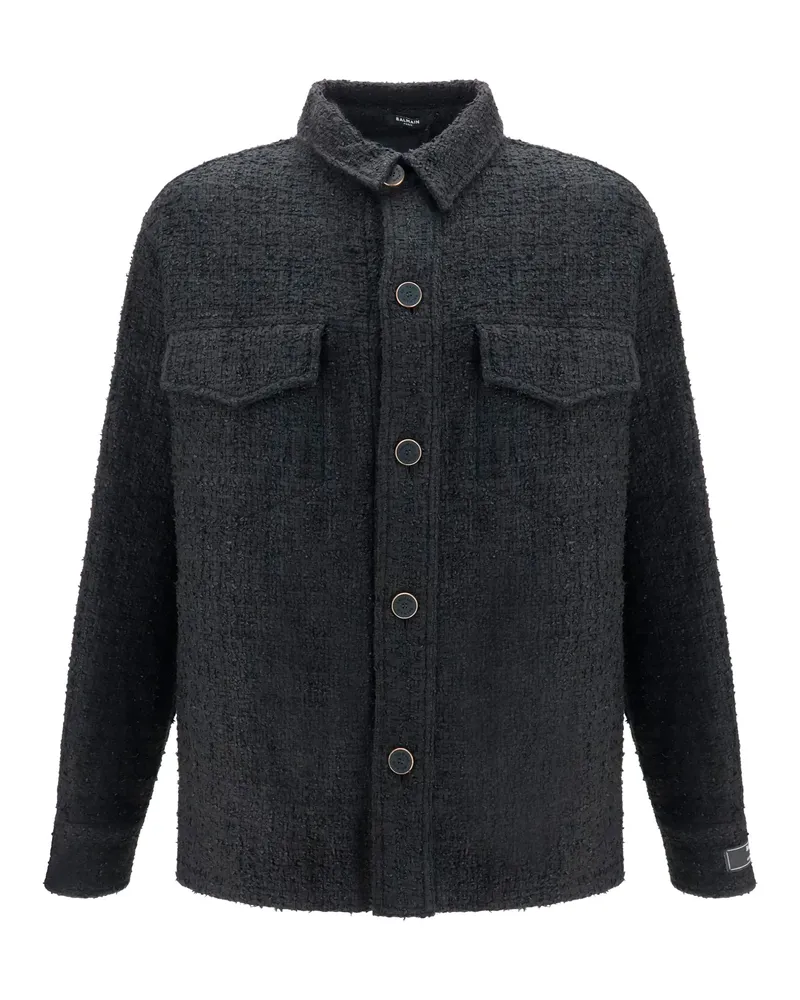 Balmain Men's Tweed Buttoned Jacket Black Cotton Shirt Black