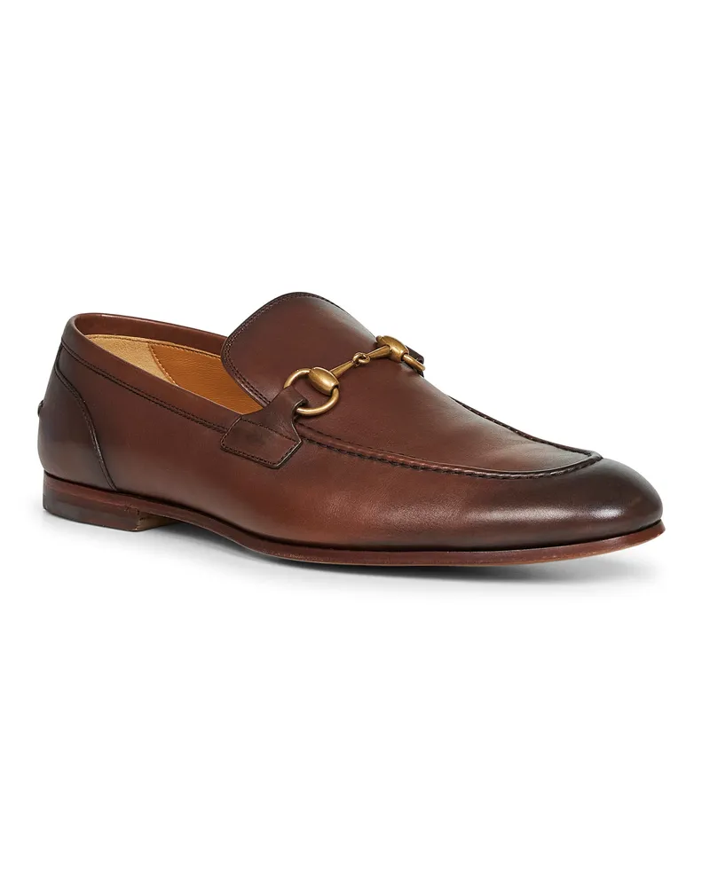 Gucci Men's Dark Brown Leather Jordaan Loafers Calf Brown